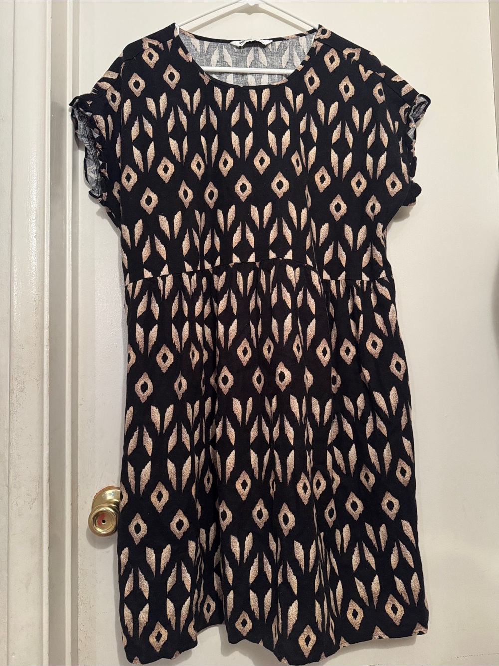 Sonoma Goods for Life Black and Cream Patterned Short Sleeve Dress